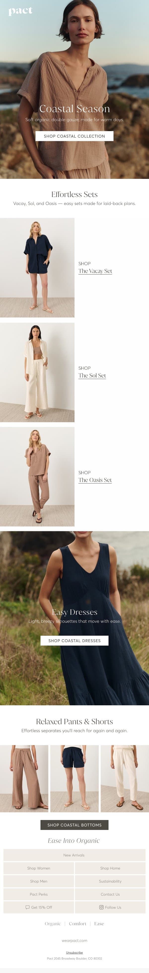 The Coastal Collection Returns email from Pact screenshot