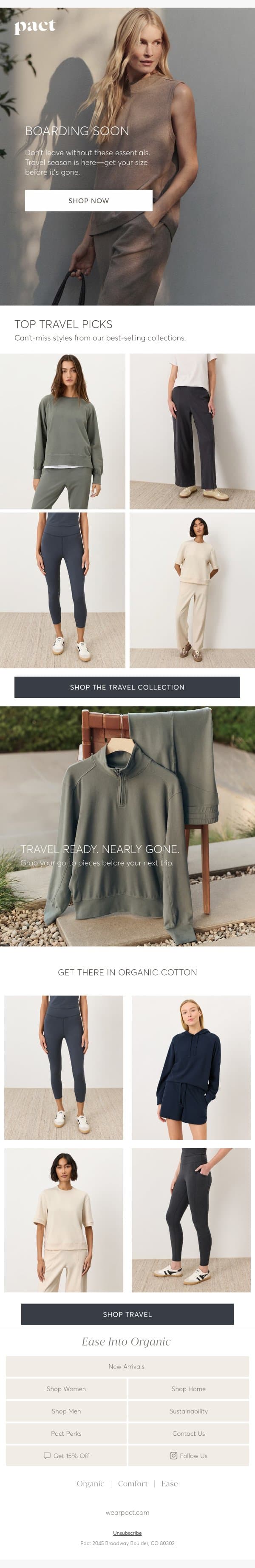 Here Today. On Vacay Tomorrow. email from Pact screenshot