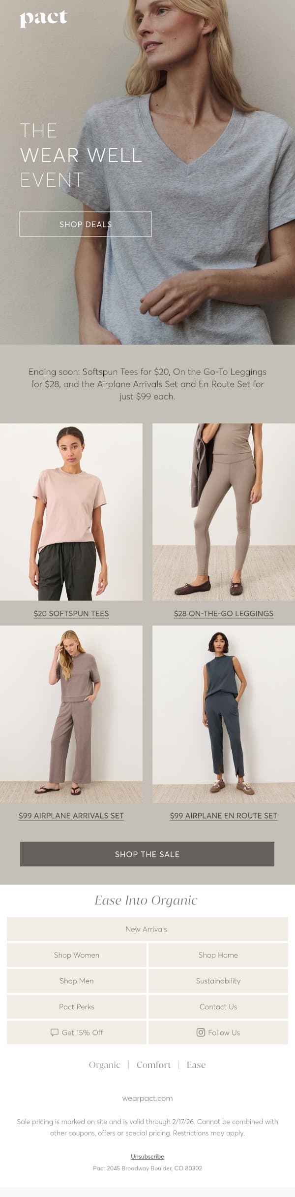 Final Hours: Shop Sitewide Deals email from Pact screenshot