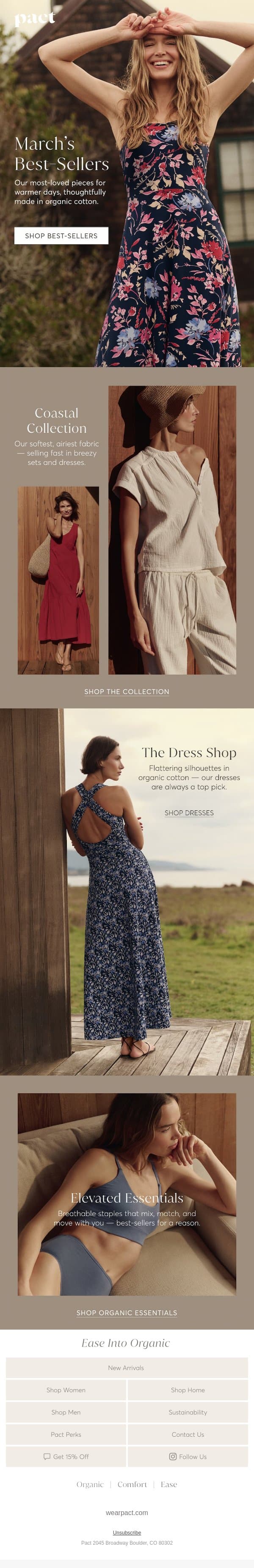 Our Most-Loved Spring Styles email from Pact screenshot