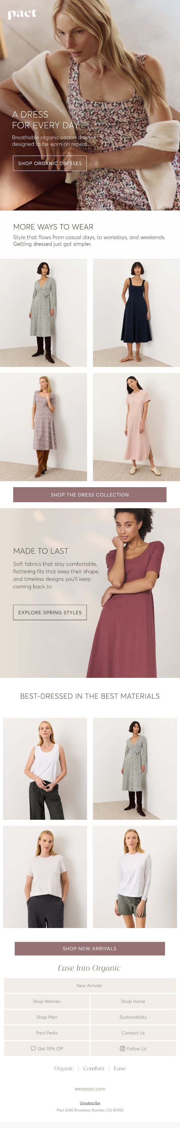 Build Your Spring Dress Rotation email from Pact screenshot