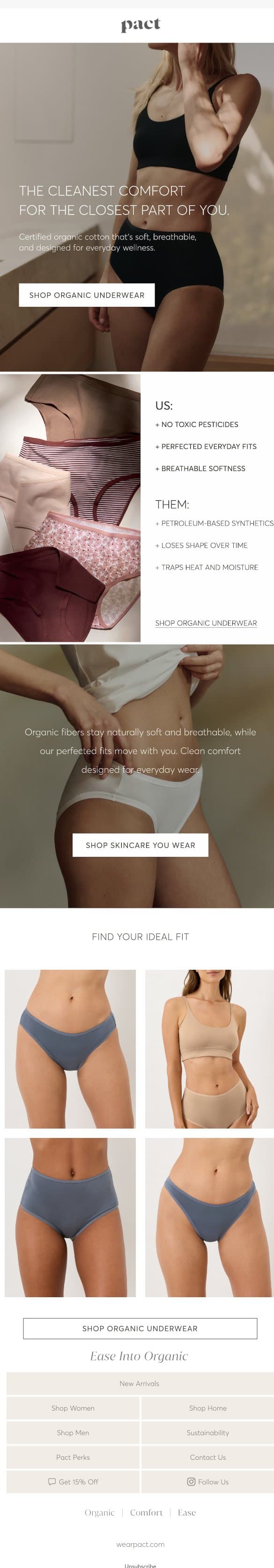 Intimates Made with the Cleanest Ingredients email from Pact screenshot