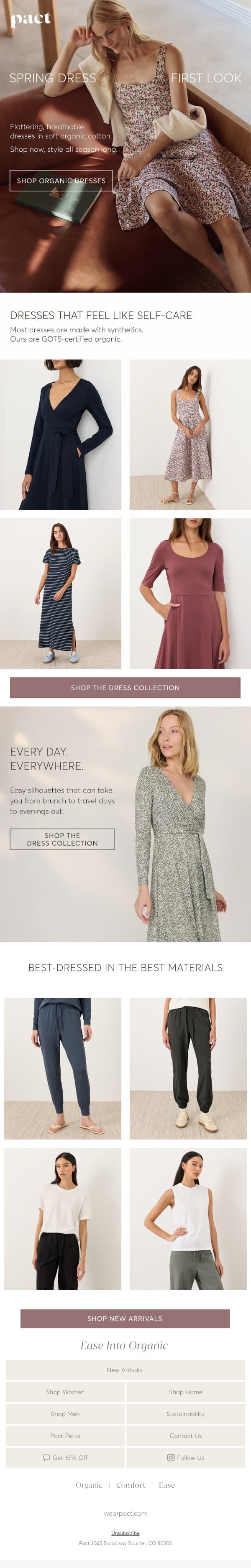 Spring’s Almost Here. Shop Accordingly. email from Pact screenshot