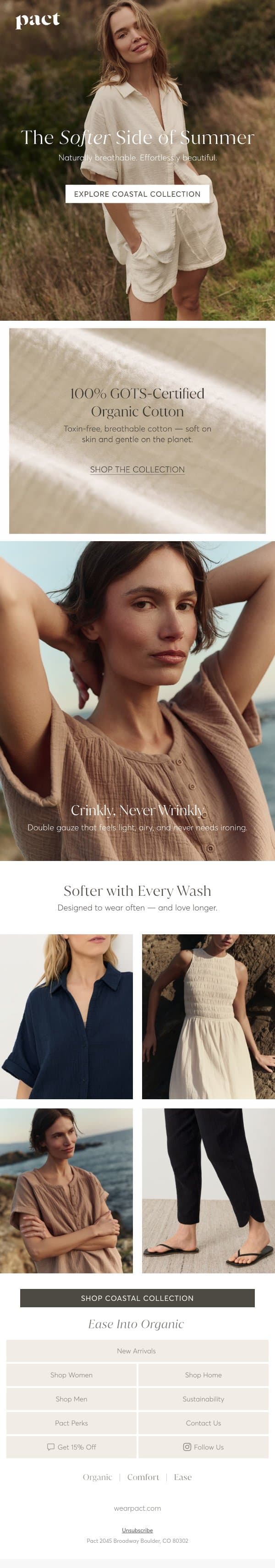 The Feel-Good Fabric of Summer email from Pact screenshot