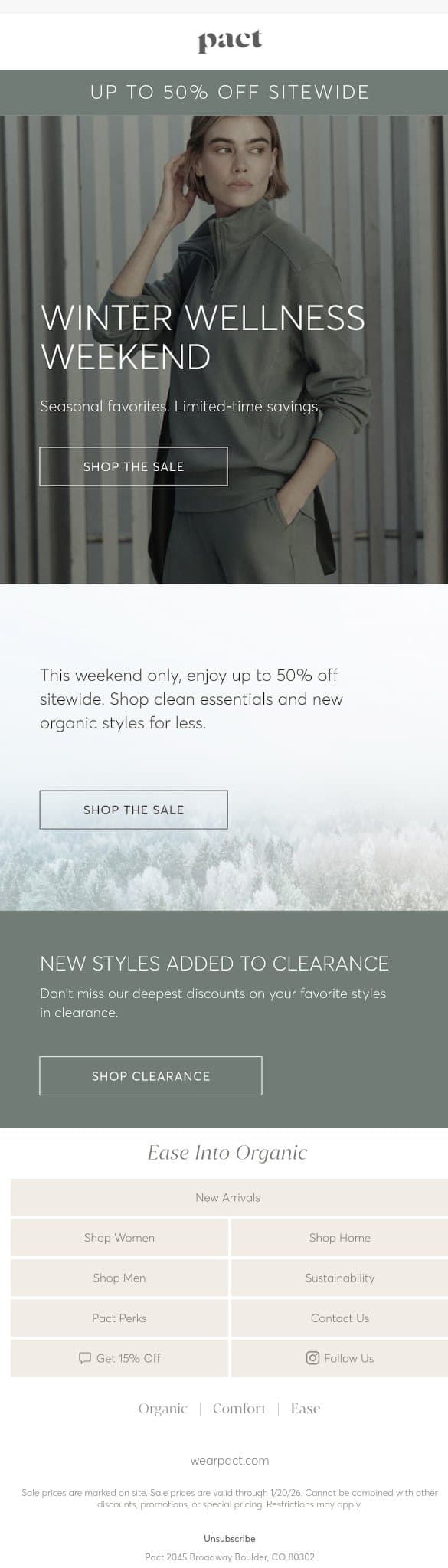 Up to 50% Off Sitewide—Winter Wellness Continues email from Pact screenshot