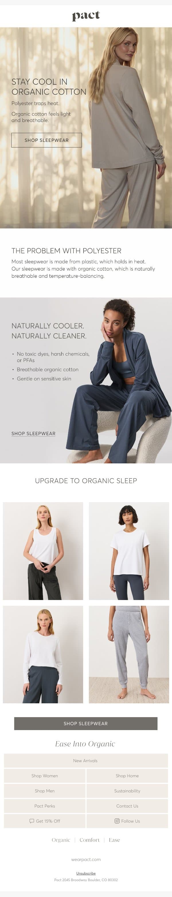 Are you getting a clean night's sleep? email from Pact screenshot