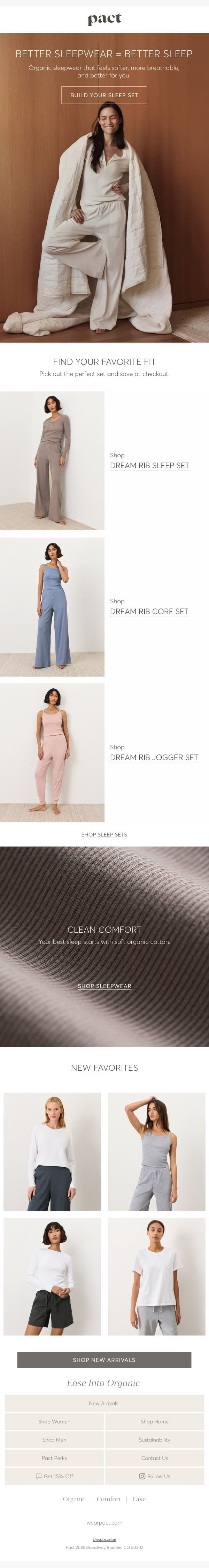Upgrade Your Sleep Set Tonight email from Pact screenshot
