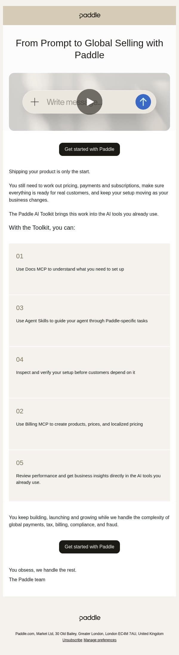 Put Paddle to work in the tools you already use email from Paddle screenshot