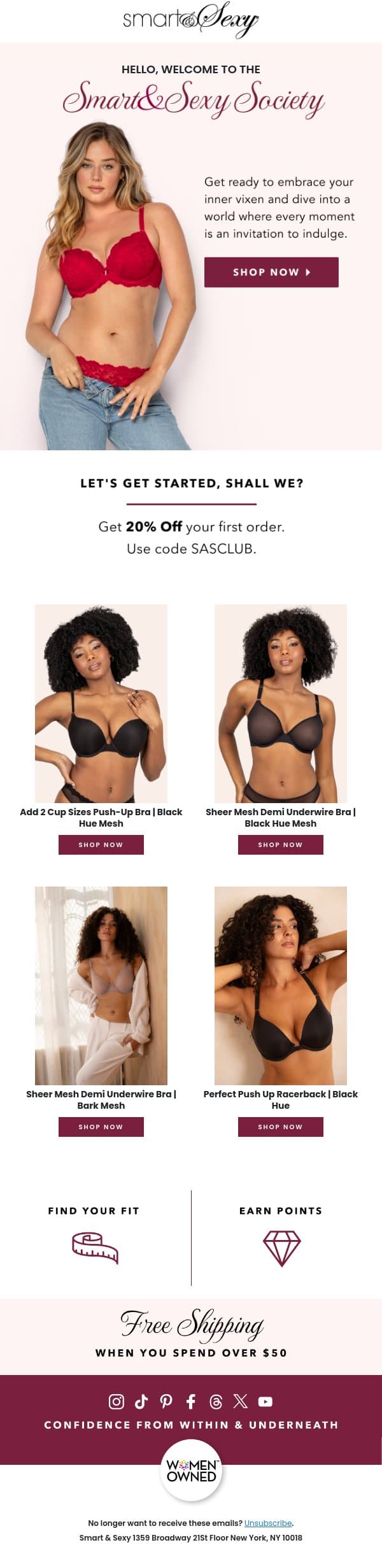 Welcome to Smart & Sexy. Here’s your 20% Off email from Parade screenshot