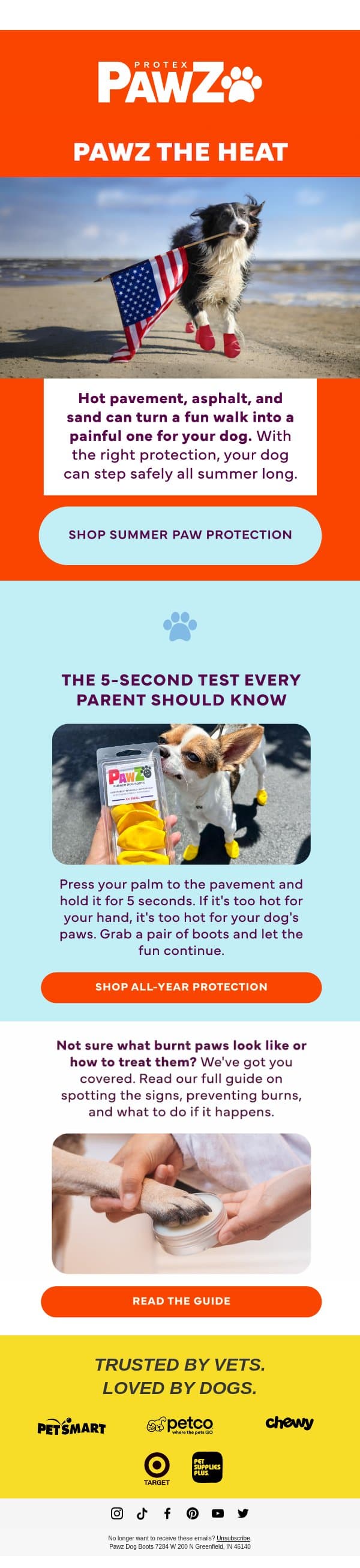 Too Hot to Walk? email from Pawz screenshot