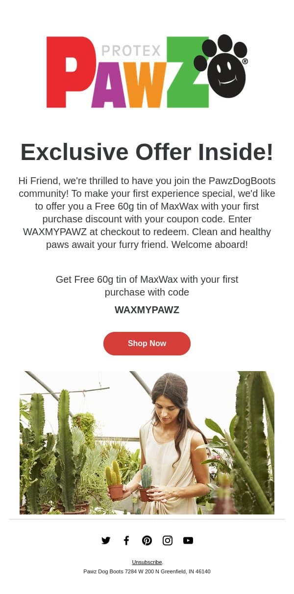 Enjoy your exclusive offer today! email from Pawz screenshot
