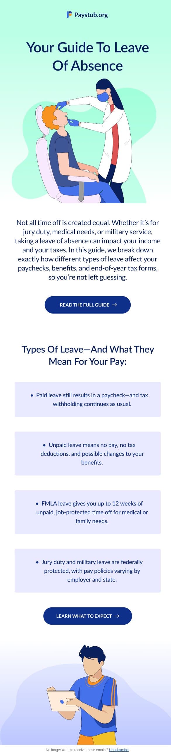 Understanding Leave of Absence email from Paystub screenshot