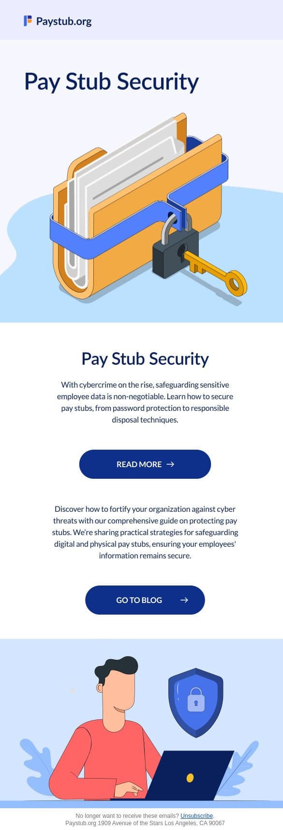Keep Your Pay Stubs Safe email from Paystub screenshot