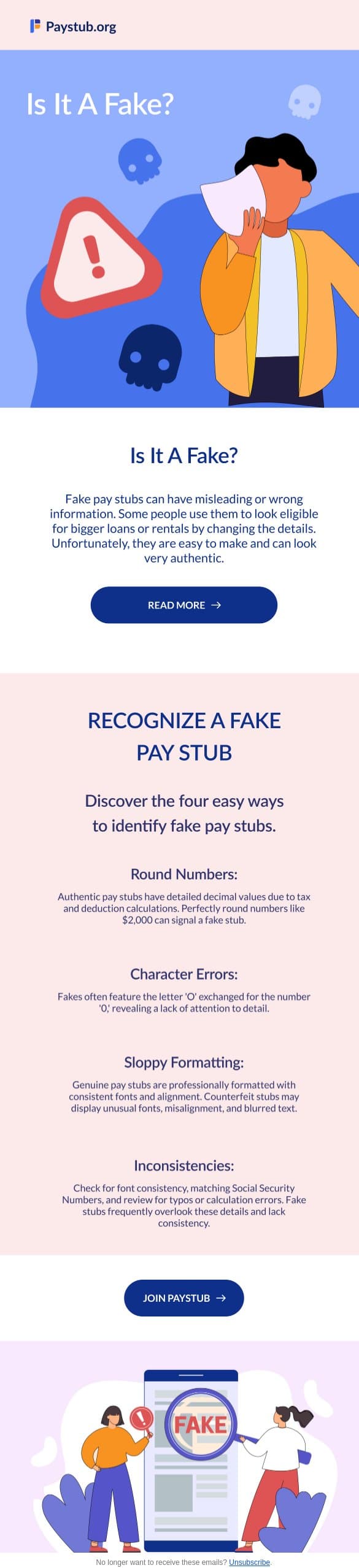 Identify fake pay stubs email from Paystub screenshot