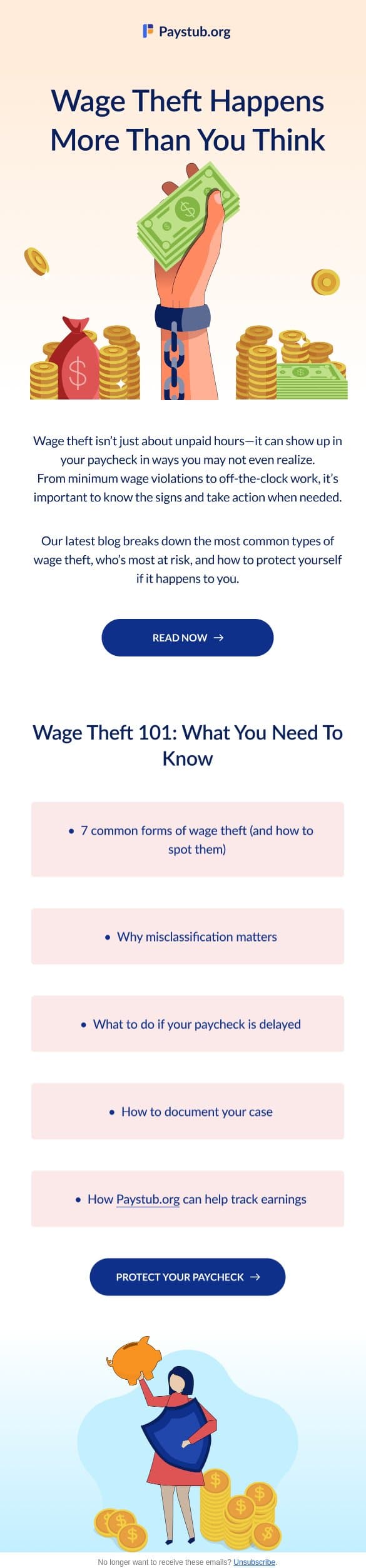 Spot and stop wage theft email from Paystub screenshot
