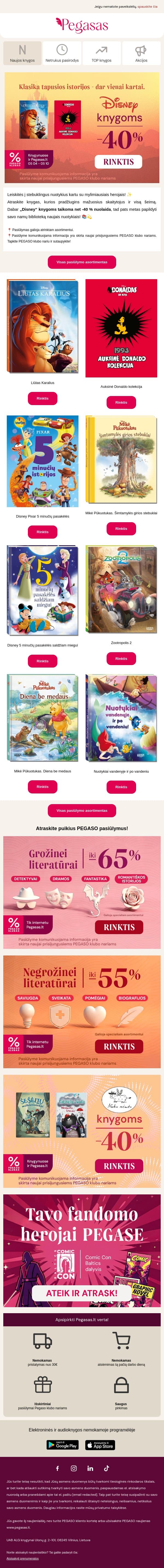 🦁 Disney knygoms net -40%! email from Pegasas screenshot