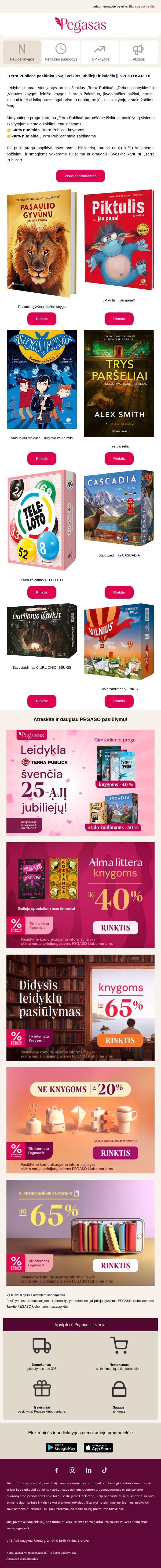 „Terra Publica“ švenčia savo 25-ąjį gimtadienį! 🎉 email from Pegasas screenshot
