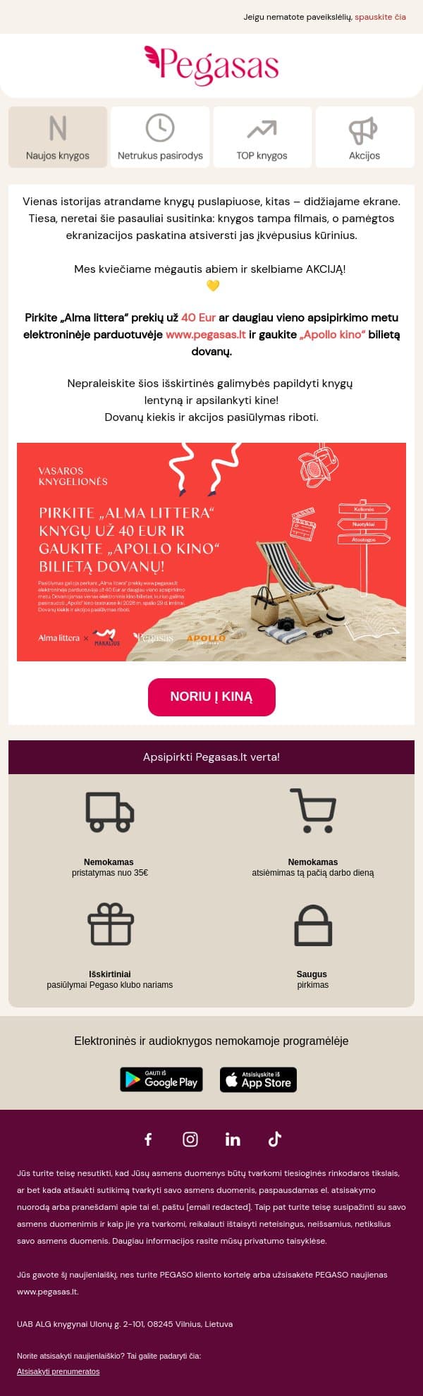 Kino bilietas – dovanų! 🥰 email from Pegasas screenshot