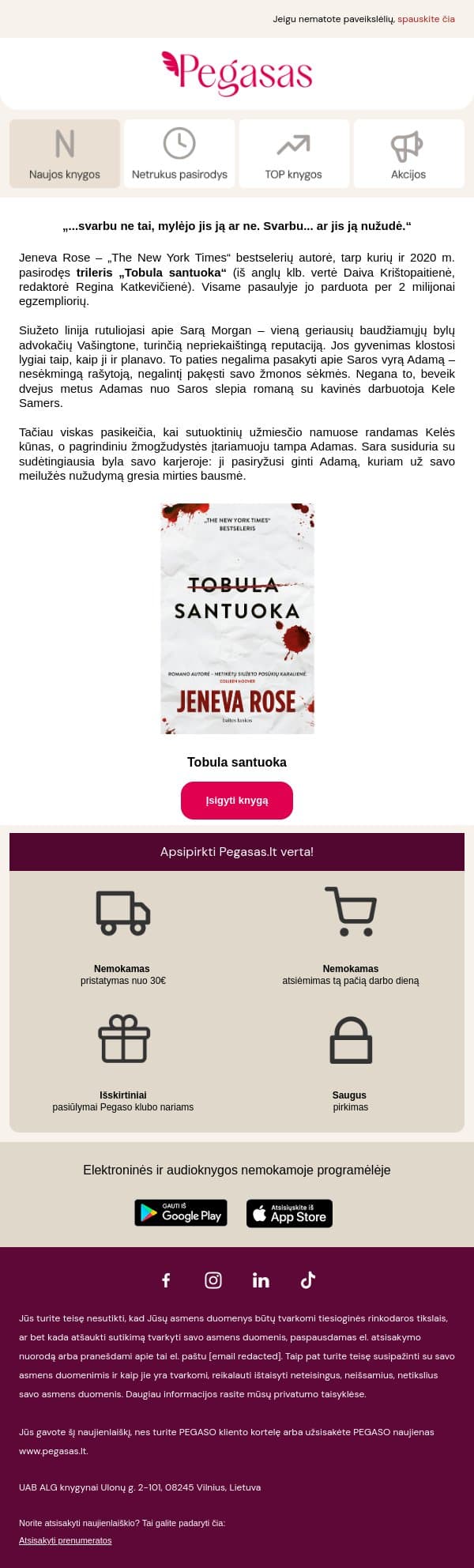 📖 Knyga, kuri tikrai patiks trilerių gerbėjams! email from Pegasas screenshot