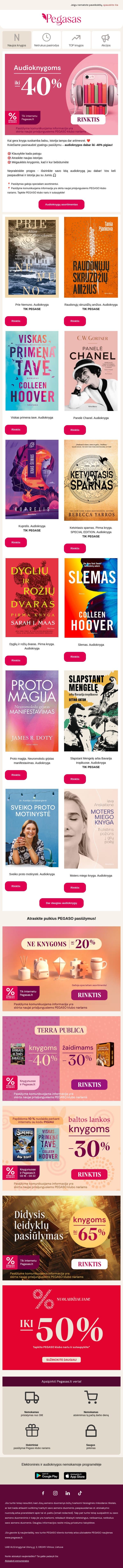🎧 Daugybė audioknygų iki -40% pigiau! email from Pegasas screenshot