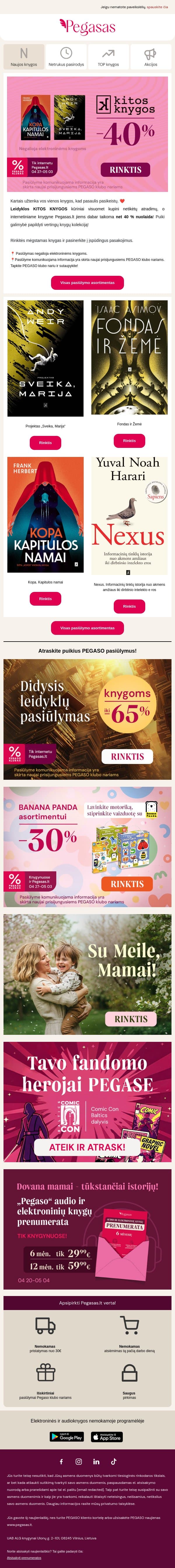 📖 Leidyklos KITOS KNYGOS knygoms -40% email from Pegasas screenshot
