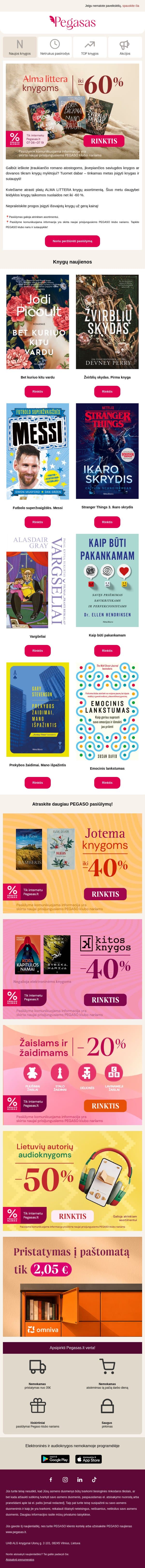 📖 Leidyklos ALMA LITTERA knygoms iki -60% email from Pegasas screenshot