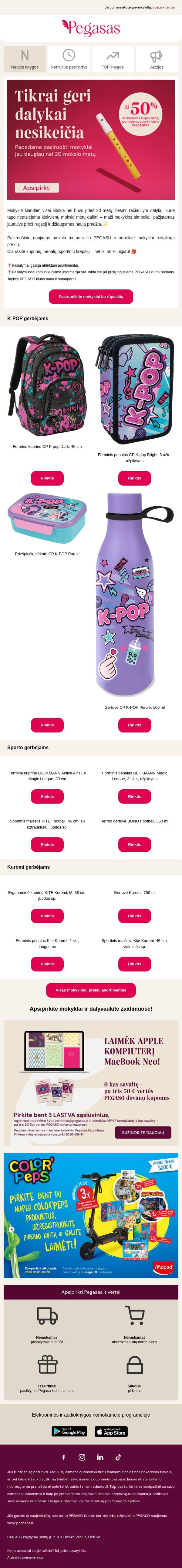 Tikrai geri dalykai nesikeičia! 🎒 email from Pegasas screenshot