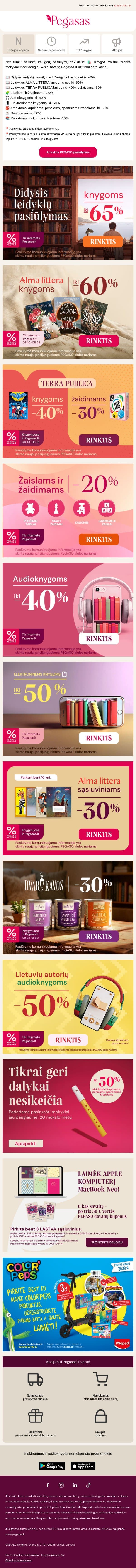 🤩 Knygos, žaislai ir mokyklinės prekės – geromis kainomis! email from Pegasas screenshot