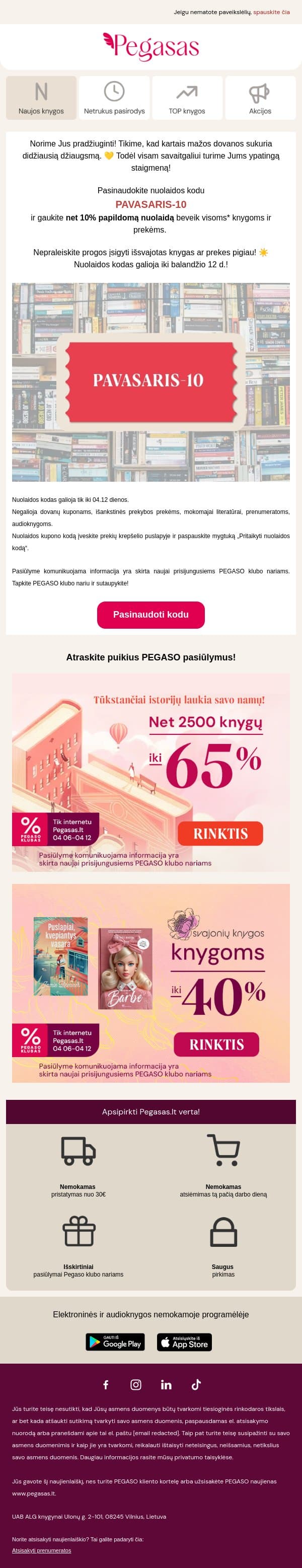 Pavasarinė DOVANA Jums! 🎁 email from Pegasas screenshot