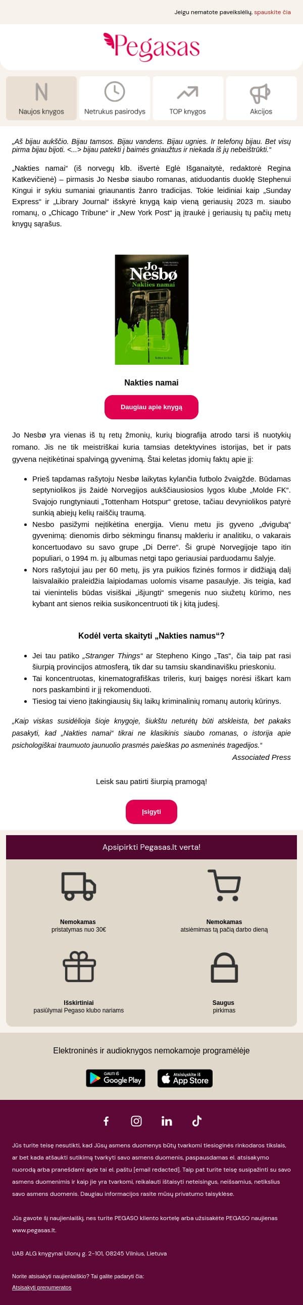 Pirmasis J. Nesbø siaubo romanas! email from Pegasas screenshot