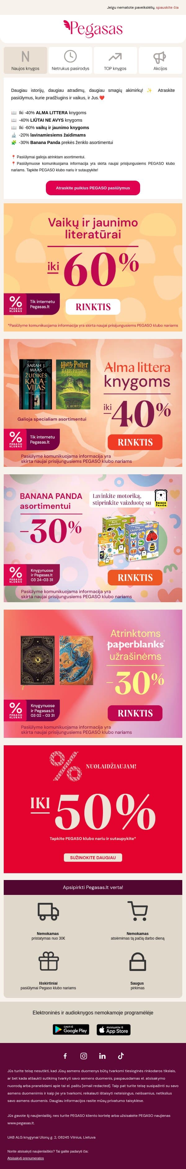 Metas knygoms ir lavinamiesiems žaidimams! 🤩 email from Pegasas screenshot