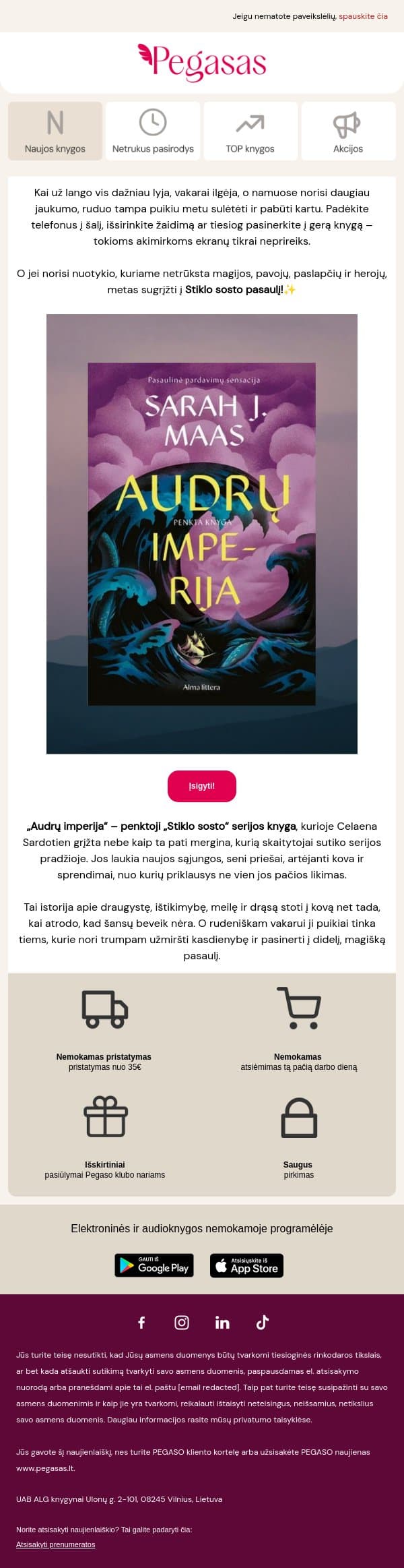 Sugrįžk į "Stiklo sosto" pasaulį ⚔️ email from Pegasas screenshot