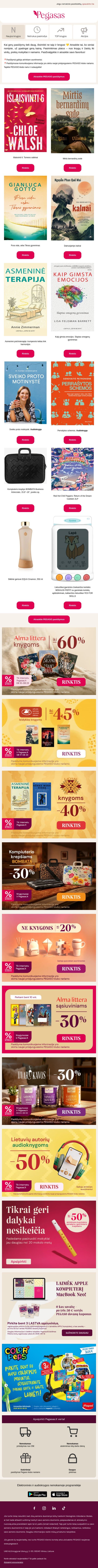 Gerų pasiūlymų metas! 💛 email from Pegasas screenshot