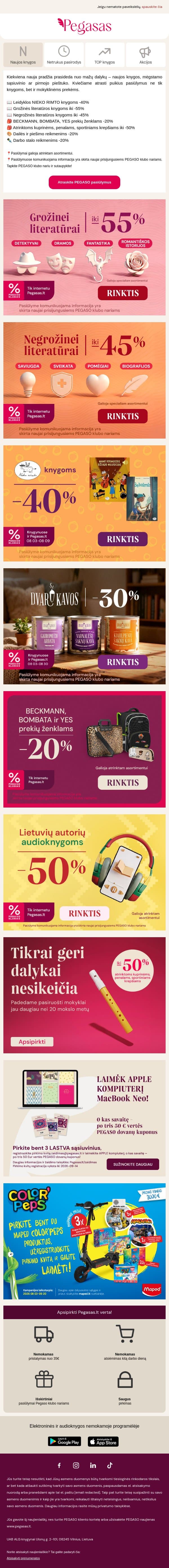 Pasiūlymai, kurių verta nepraleisti 📖🎒 email from Pegasas screenshot