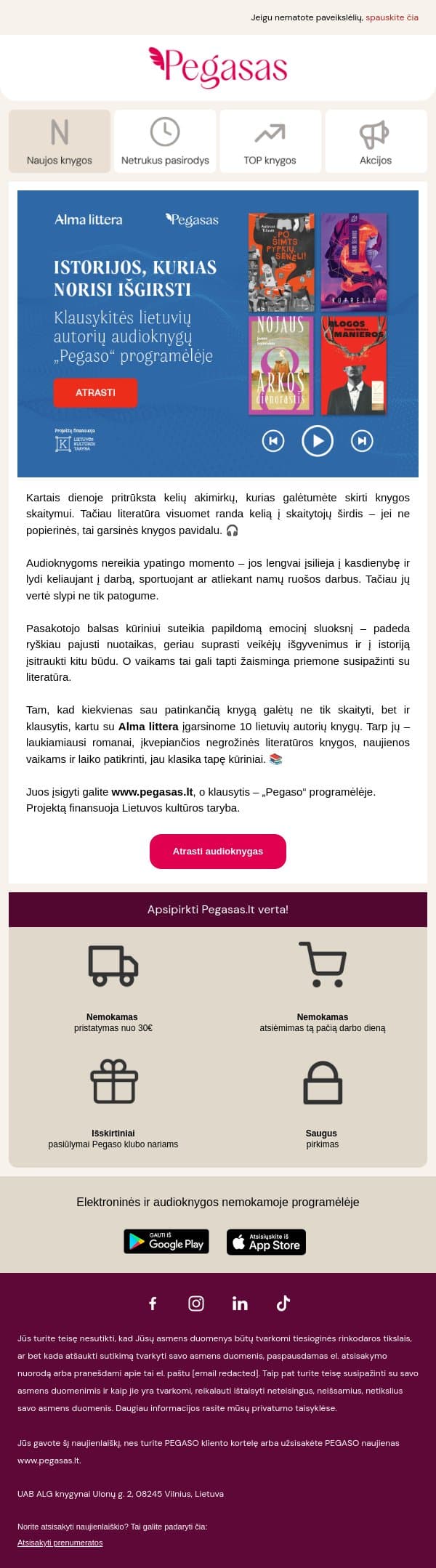 🎧 Istorijos, kurias norisi išgirsti email from Pegasas screenshot