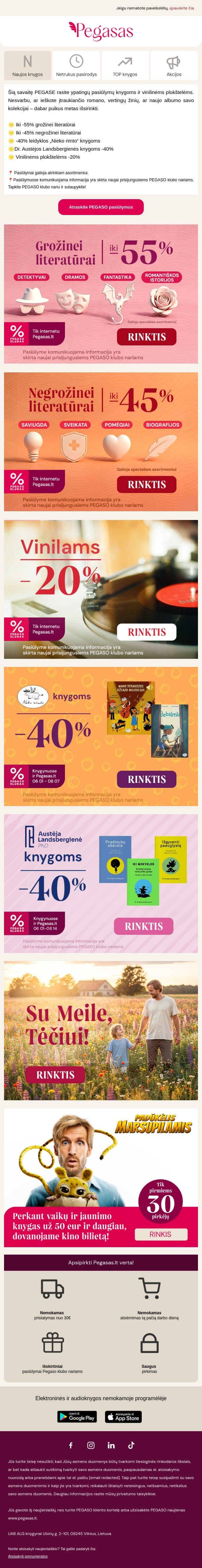 📣 Geros istorijos ir mėgstama muzika pigiau! email from Pegasas screenshot