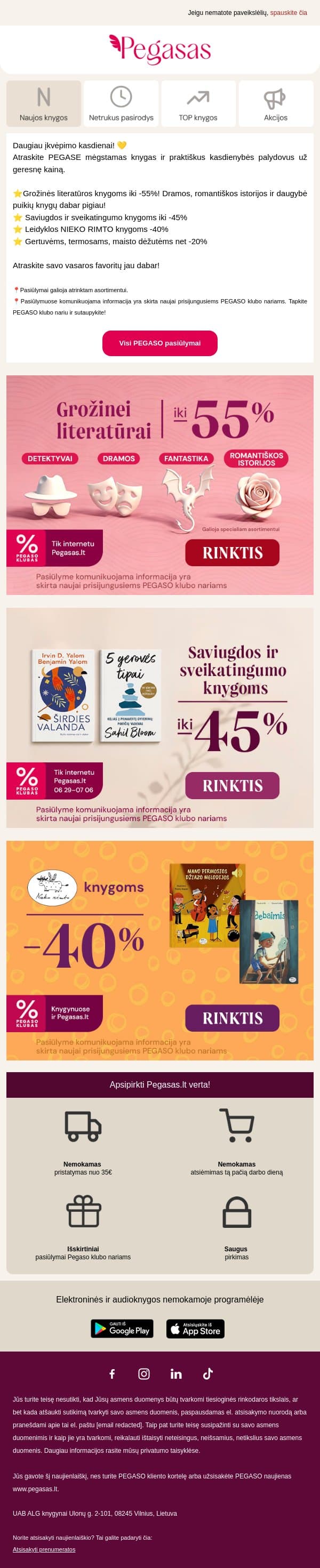 PEGASO pasiūlymai, kuriuos verta pamatyti! 🚀 email from Pegasas screenshot
