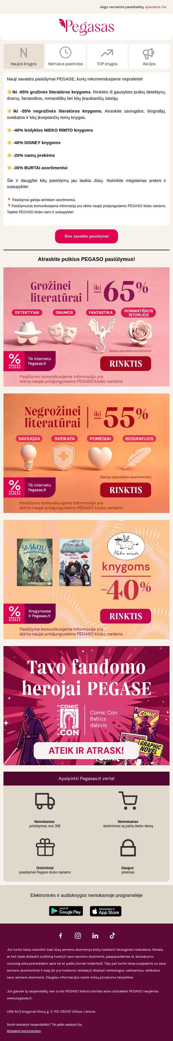Puiki proga įsigyti naujų knygų! 📖 email from Pegasas screenshot