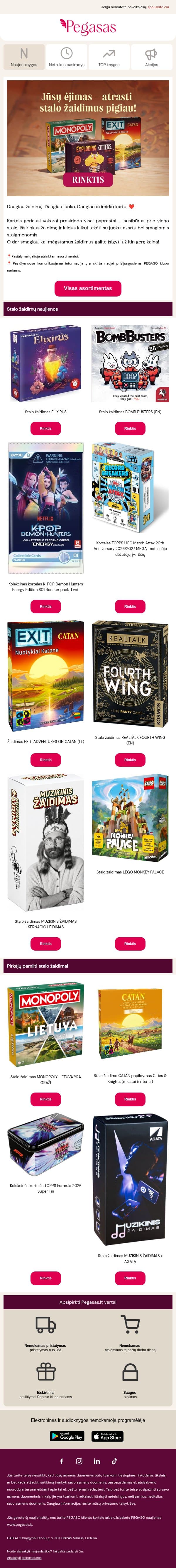 Laikas smagiems žaidimams! 🎲 email from Pegasas screenshot