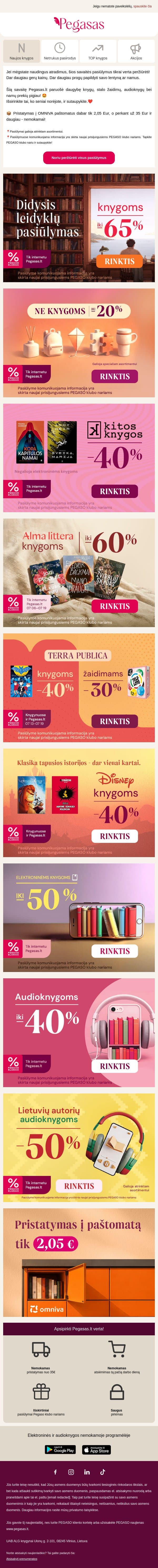 Laikas geriems atradimams! 🤩 email from Pegasas screenshot