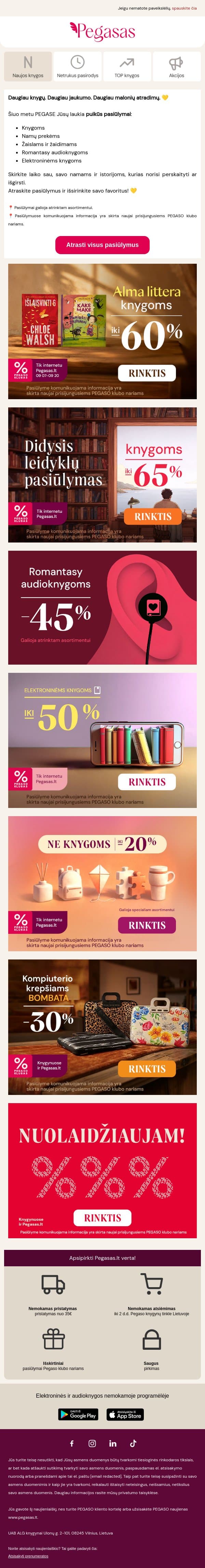 ✨ Atraskite pasiūlymus, kurie pradžiugins email from Pegasas screenshot