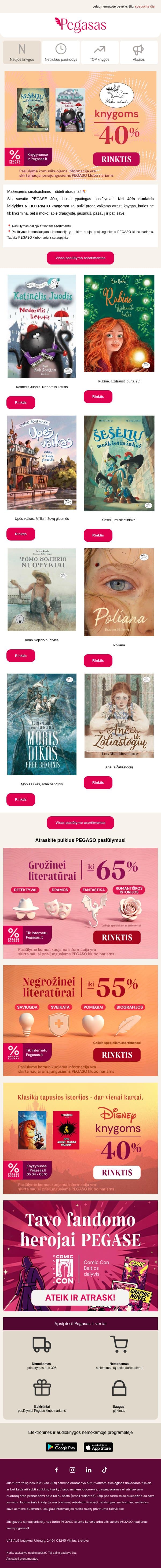 Leidyklos NIEKO RIMTO knygoms -40% 😍 email from Pegasas screenshot