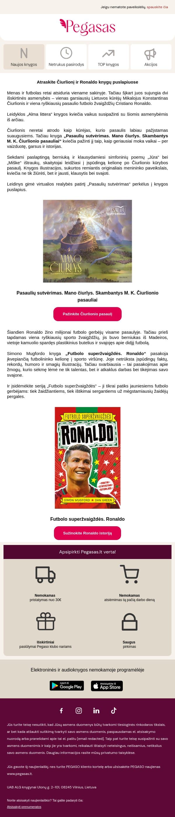 Kas sieja Čiurlionį ir Ronaldo? 🧐 email from Pegasas screenshot