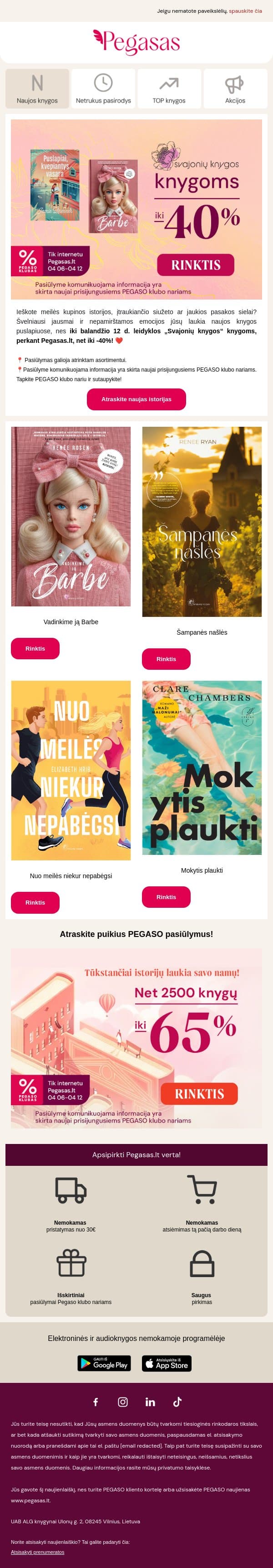 ❤️ Net iki -40% leidyklos „Svajonių knygos“ knygoms email from Pegasas screenshot