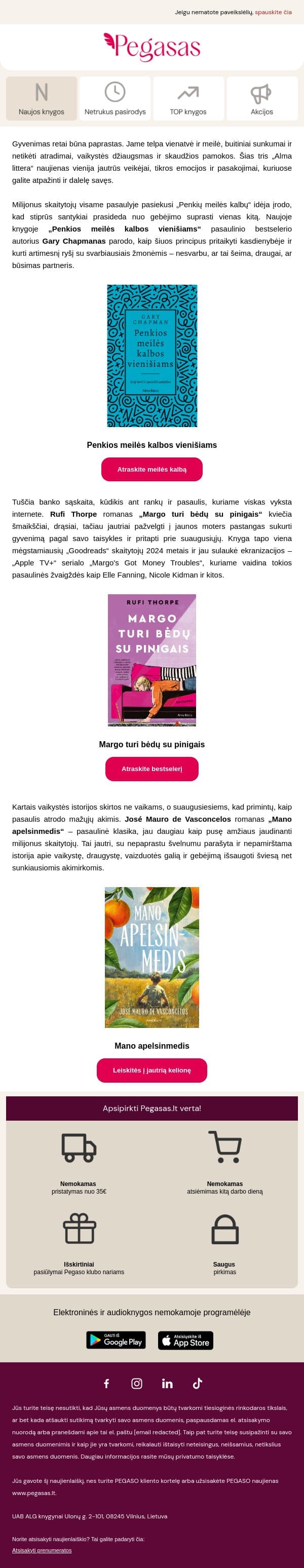 Apie gyvenimą – be pagražinimų 📖 email from Pegasas screenshot