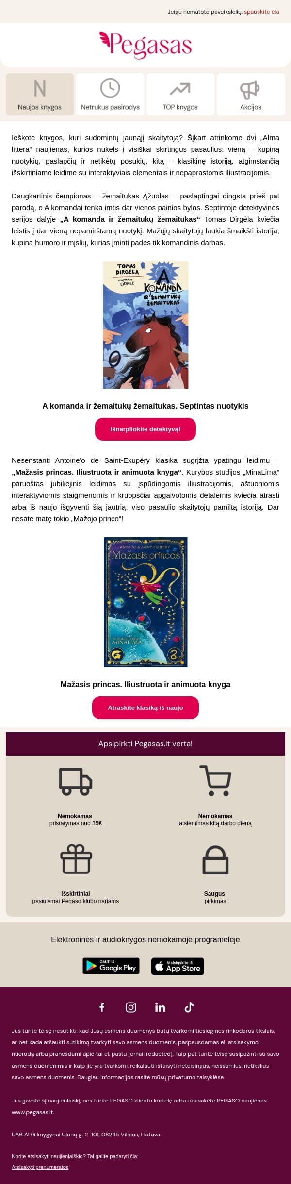 Dvi naujienos, kurias norėsis dovanoti vaikams 📖 email from Pegasas screenshot