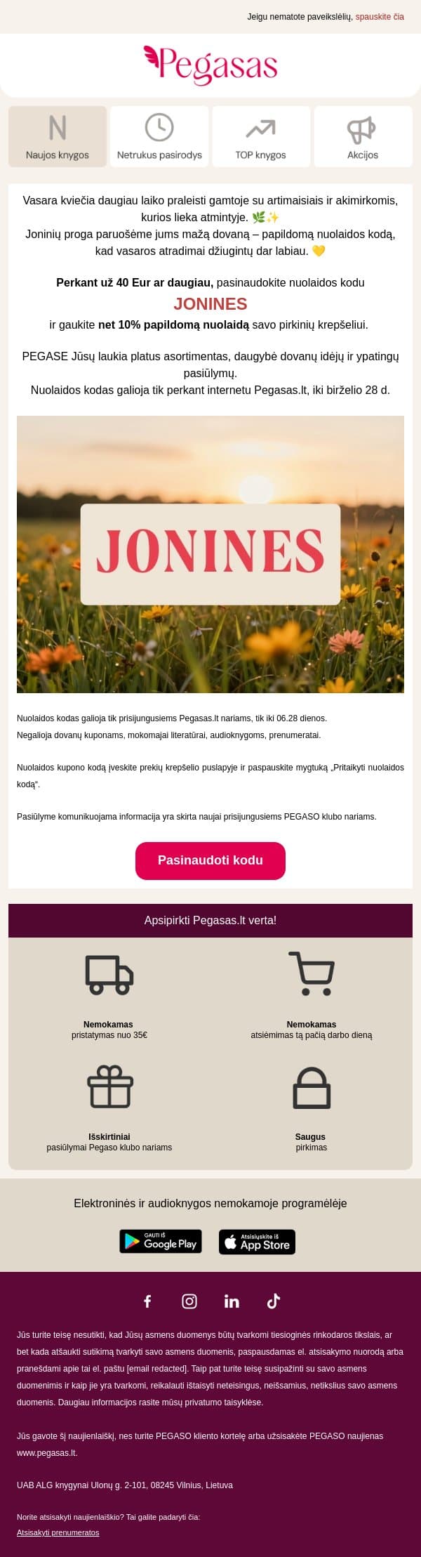 Vasaros akimirkoms – ypatingas pasiūlymas ☀️ email from Pegasas screenshot
