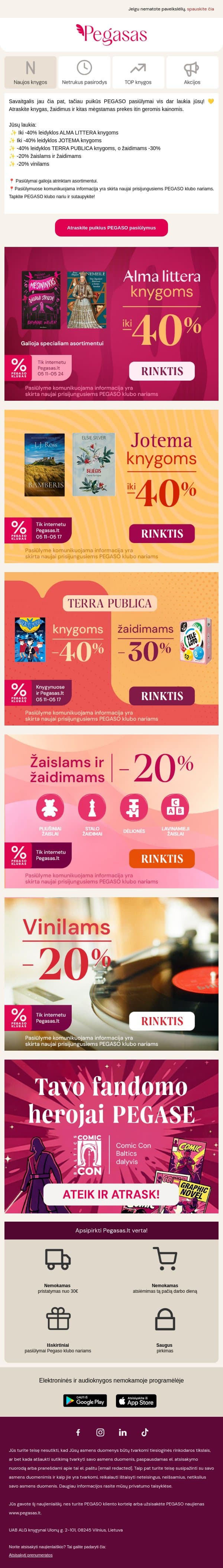 📣 Pasiūlymai, kurių rekomenduojame nepraleisti! email from Pegasas screenshot