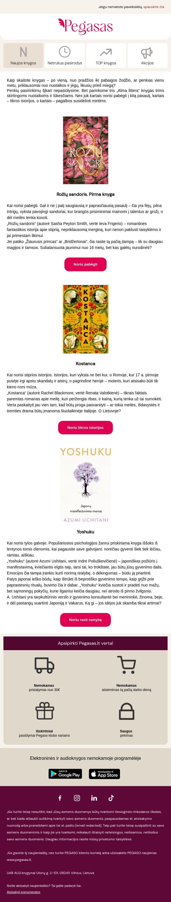 Knygos pagal tai, kaip jaučiatės šiandien 🌟 email from Pegasas screenshot