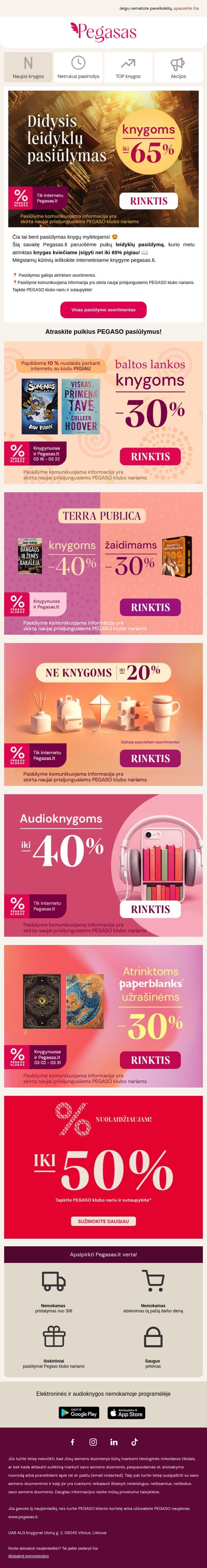 🔥 Didysis leidyklų pasiūlymas: knygoms iki -65%! email from Pegasas screenshot